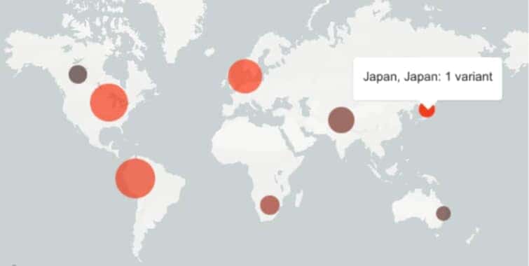 ラムダ株が日本で1例登録されたことを意味するGUSAIDのバリアントトラッキングページ