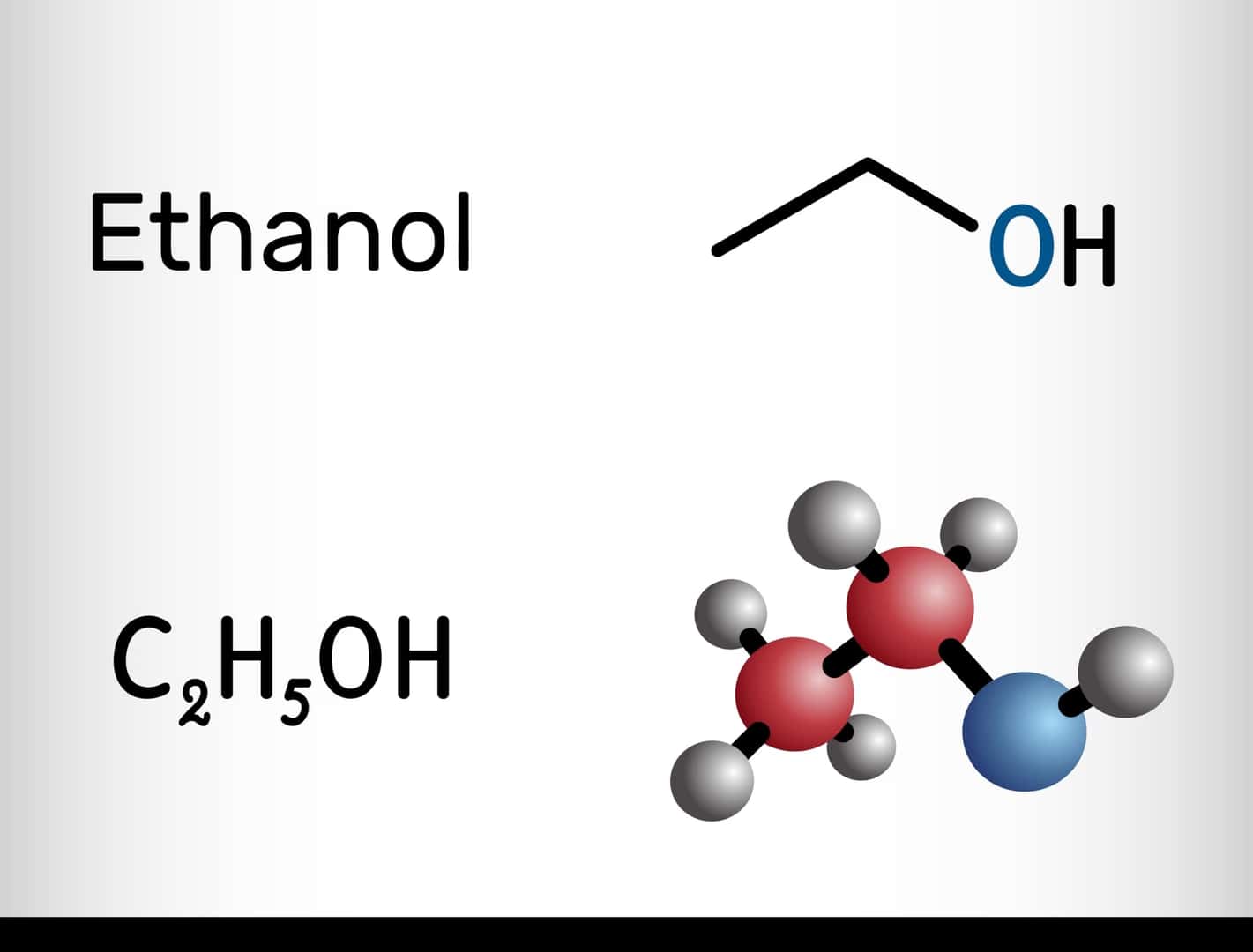 第1級アルコールであるエタノールの化学構造式