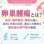 卵巣腫瘍の良性・境界悪性・悪性の違いと主な症状、手術の目安、遺伝との関係を解説するアイキャッチ