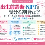 出生前診断・NIPTを受ける割合と、30代・35歳で受けるべきか迷う場合の判断基準、ダウン症・自閉症の確率を解説したイメージ