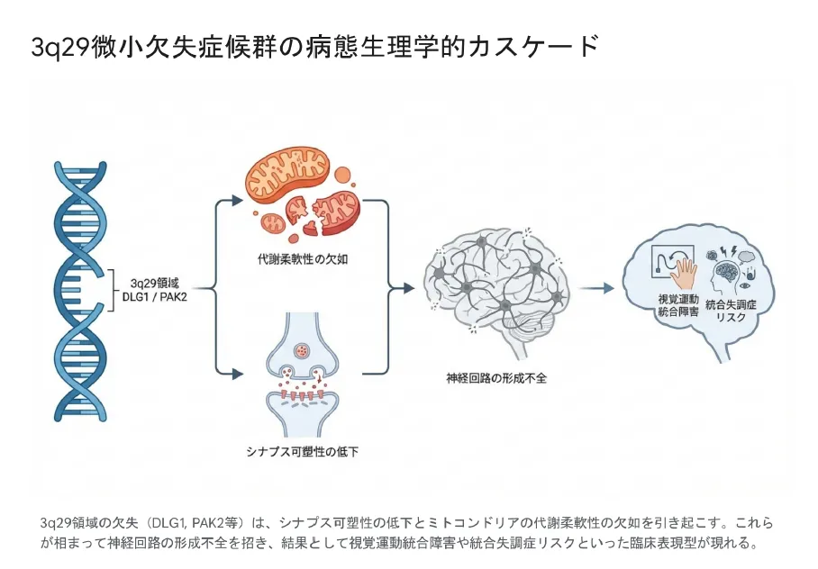 3q29微小欠失症候群の病態生理学的カスケード