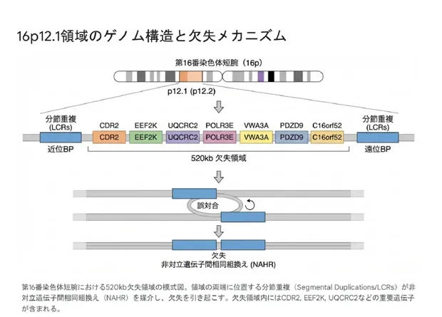 16p12.1領域のゲノム構造と欠失メカニズム