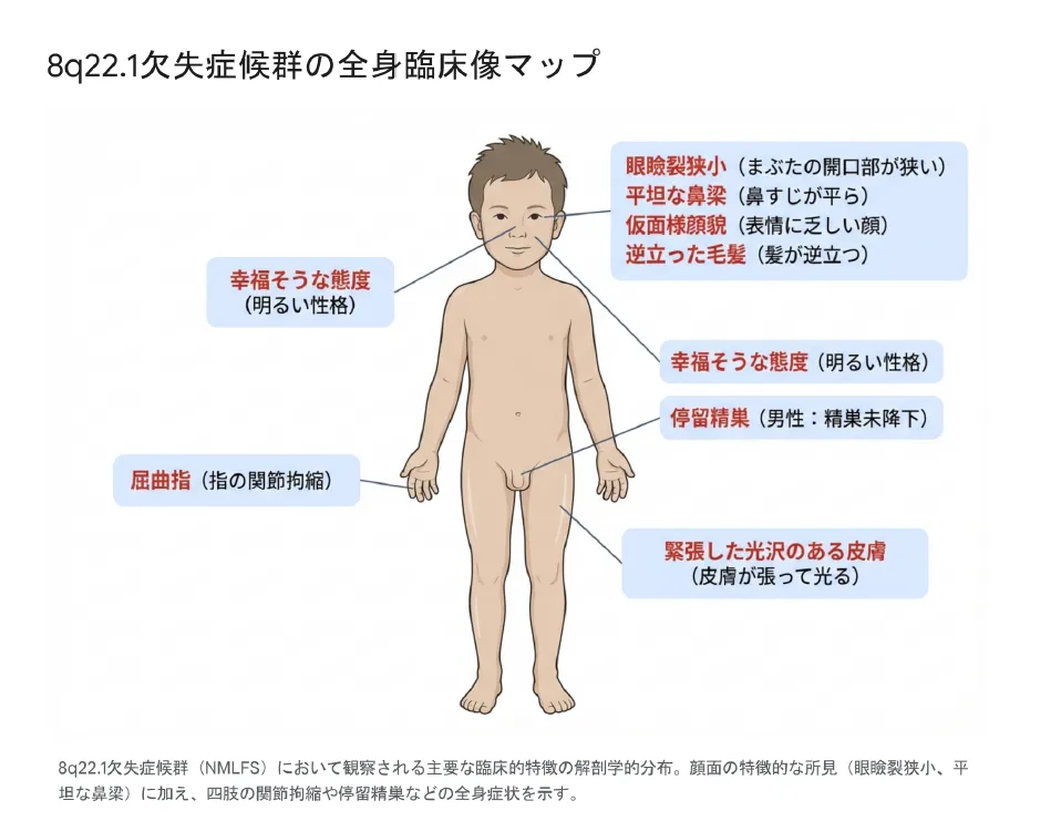 8q22.1欠失症候群の全身臨床像マップ
