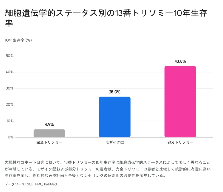 細胞遺伝学的ステータス別の13番トリソミー10年生存率