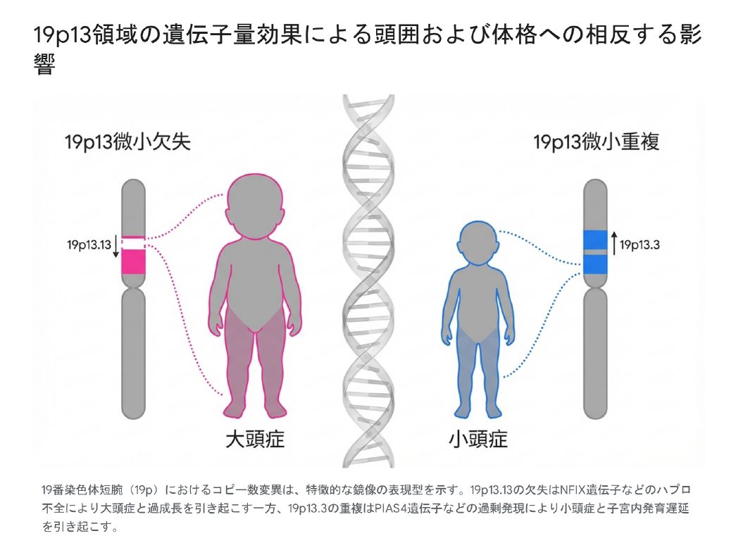 19p13領域の遺伝子量効果による頭囲及び体格への相反する影響