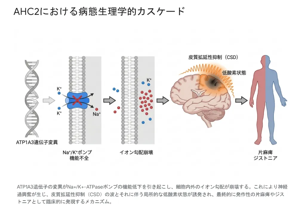 ATP1A3関連疾患における病態生理的カスケード