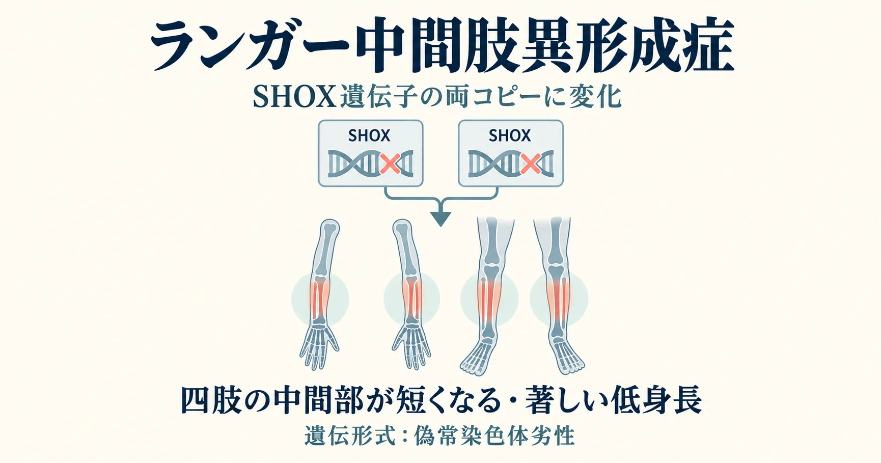 ランガー中間肢異形成症とSHOX遺伝子の関係をまとめたインフォグラフィック