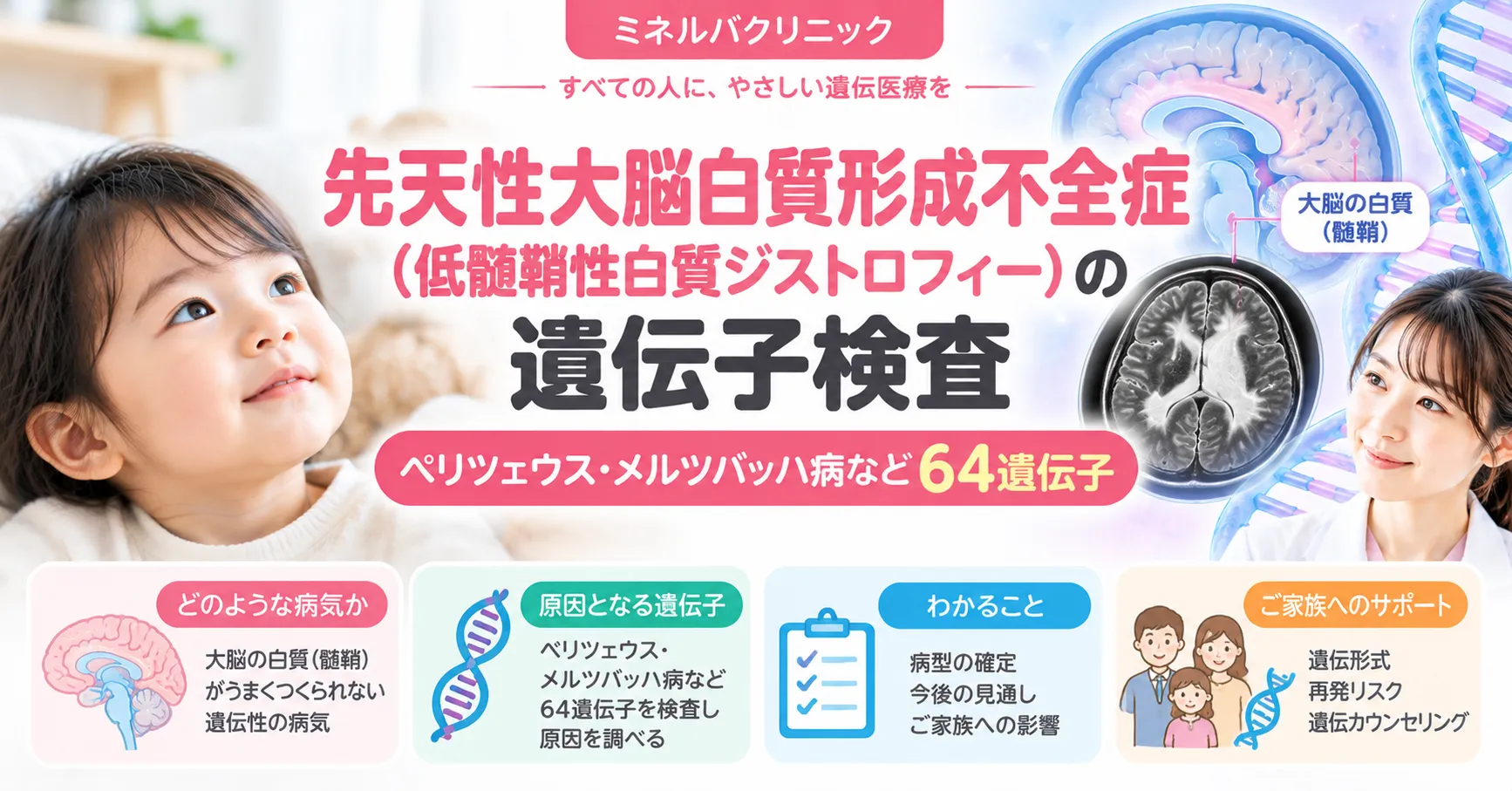 先天性大脳白質形成不全症(低髄鞘性白質ジストロフィー)の遺伝子検査 先天性大脳白質形成不全症(低髄鞘性白質ジストロフィー)の遺伝子検査