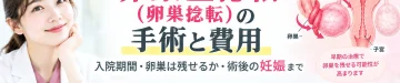 卵巣茎捻転（卵巣捻転）の手術や入院期間・費用、卵巣を残せる可能性、術後の妊娠について解説するアイキャッチ
