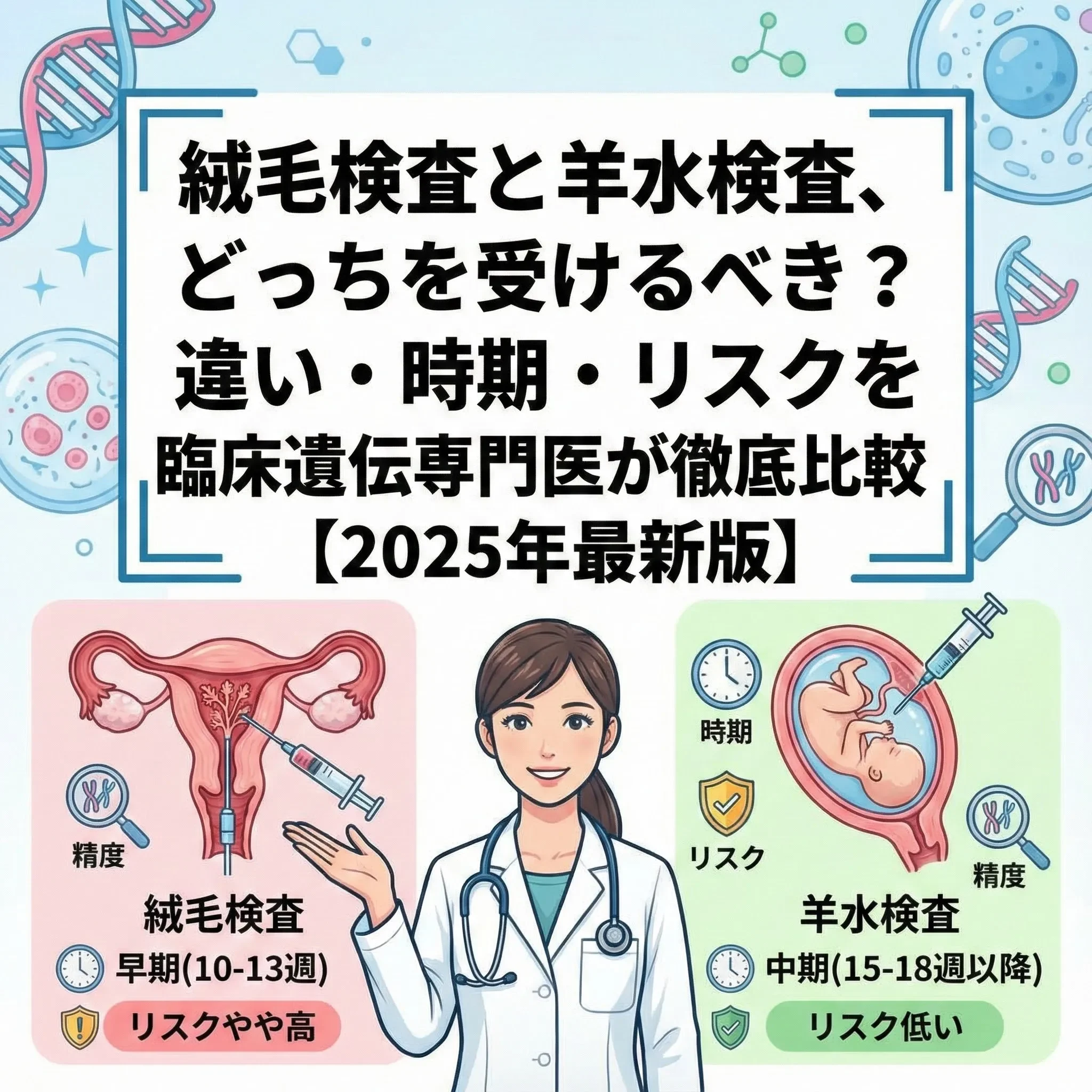 絨毛検査と羊水検査、どっちを受けるべき？違い・時期・リスクを臨床遺伝専門医が徹底比較【2025年最新版】