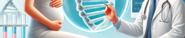 妊婦がNIPTを受ける様子をクリニックで描き、SMA遺伝子検査を示すDNAのグラフィックも背景に取り入れました。